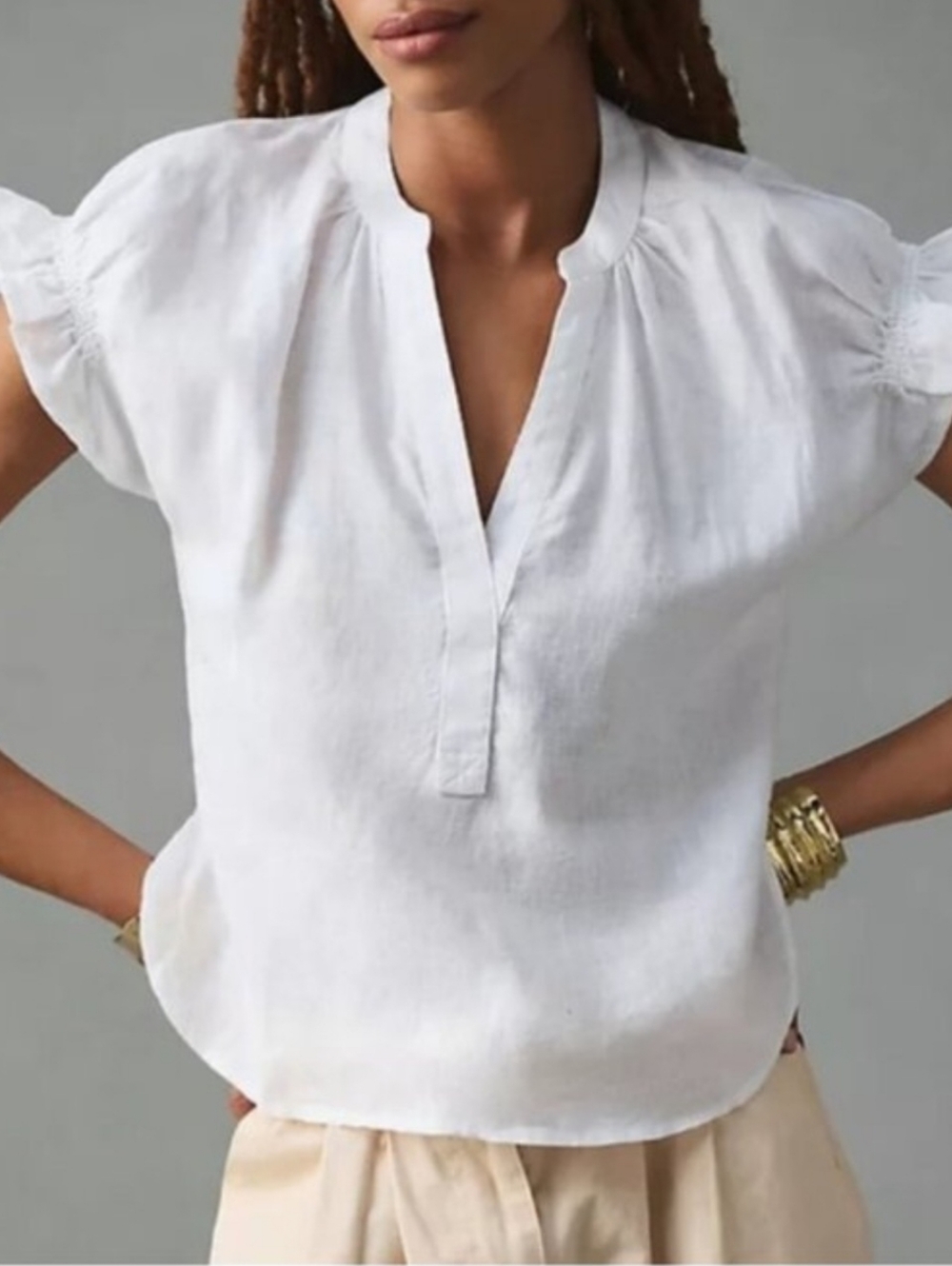 Pilcro Tatum White Lightweight Cotton Blouse Short Sleeve